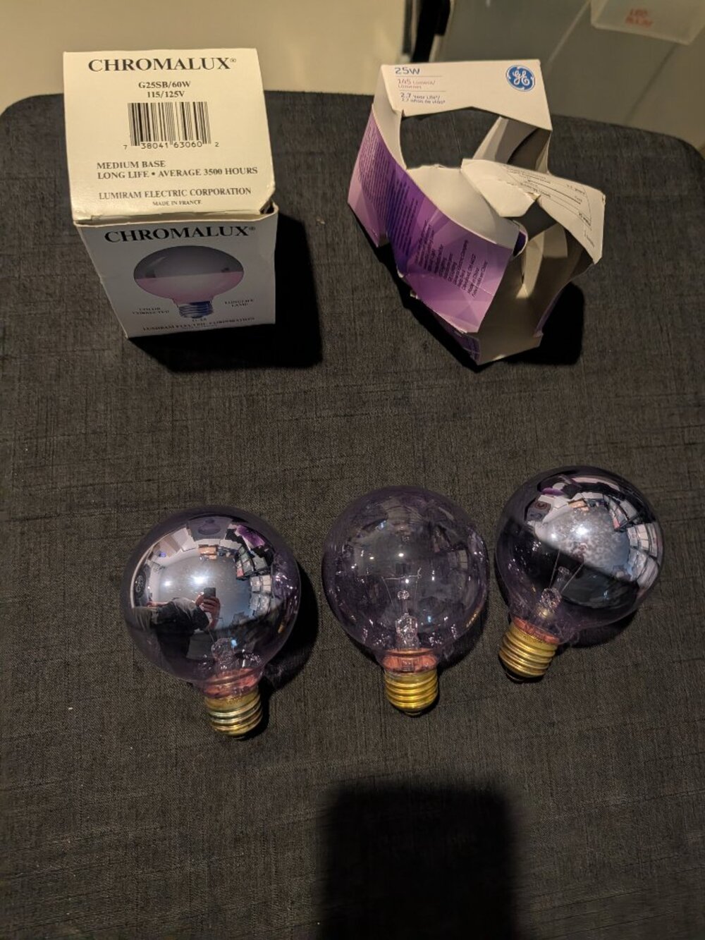 Chromalux Full Spectrum G25 Silver Bowl 60W & GE Decorative Light Bulbs 3-Pack